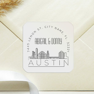 Austin Skyline   Voradressierter Umschlag Aufklebe Quadratischer Aufkleber