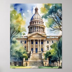Austin Staat Hauptstadt Texas Watercolor Poster