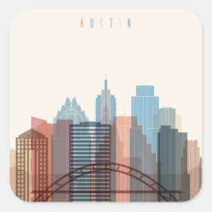 Austin, Stadt-Skyline Texas   Quadratischer Aufkleber
