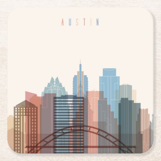 Austin, Stadt-Skyline Texas | Rechteckiger Pappuntersetzer (Vorderseite)