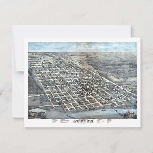 Austin, Texas Antique City Map von 1873 Einladung (Vorderseite)