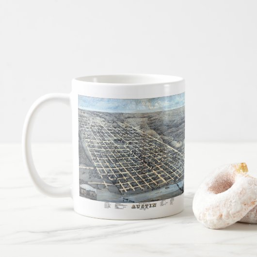 Austin, Texas Antique City Map von 1873 Kaffeetasse (Mit Donut)