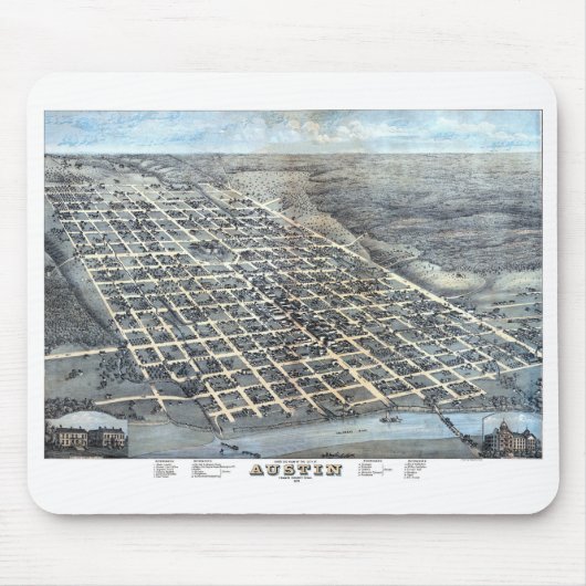 Austin, Texas Antique City Map von 1873 Mousepad (Vorne)