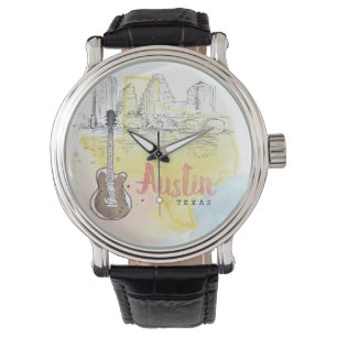 Austin, Texas   Aquarellzeichnung Armbanduhr