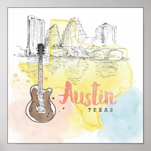 Austin, Texas | Aquarellzeichnung Poster (Vorne)