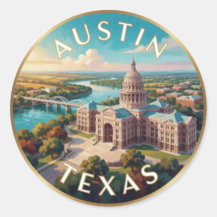 Austin Texas Capitol Skyline Reise Kunst Runder Aufkleber