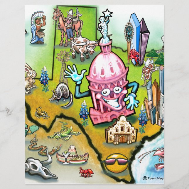Austin Texas Cartoon Map (Vorderseite)