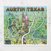 Austin Texas Cartoon Map Bierflaschenetikett (Einzelnes Label)
