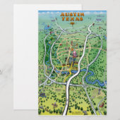 Austin Texas Cartoon Map Briefpapier (Vorne/Hinten)