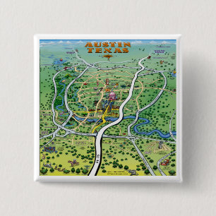 Austin Texas Cartoon Map Button