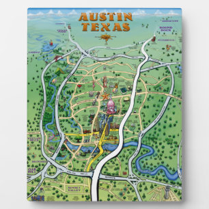 Austin Texas Cartoon Map Fotoplatte