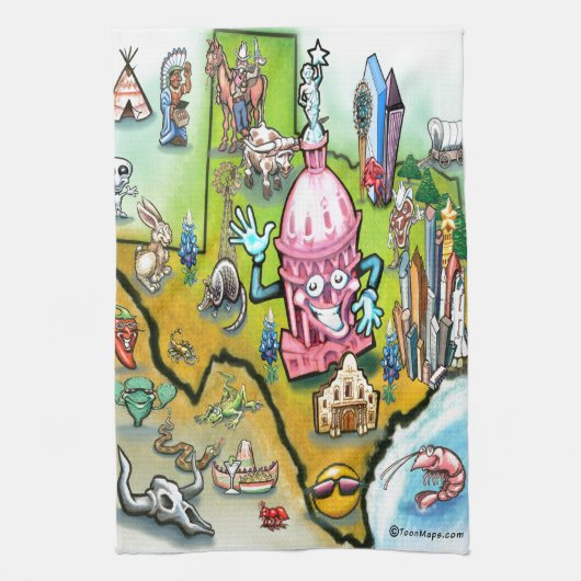 Austin Texas Cartoon Map Küchentuch (Vertikal)