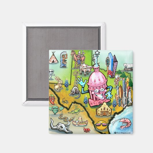 Austin Texas Cartoon Map Magnet (Vorderseite/Rückseite)