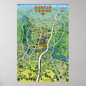 Austin Texas Cartoon Map Poster (Vorne)