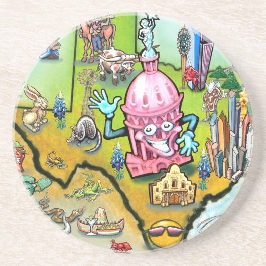 Austin Texas Cartoon Map Sandstein Untersetzer (Vorne)