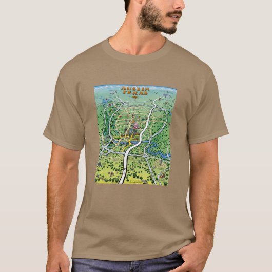Austin Texas Cartoon Map T-Shirt (Vorderseite)