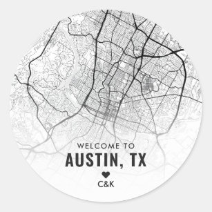 Austin, Texas City Map   Begrüßung Runder Aufkleber