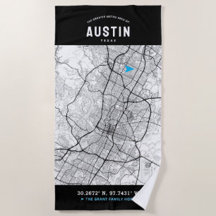 Austin, Texas City Map + Ihre individuelle Lage Strandtuch