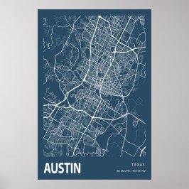 Austin Texas City Map Line Art Blue Print Poster