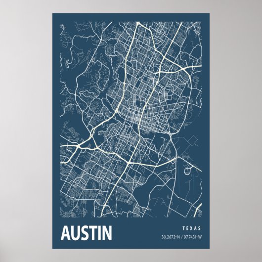 Austin Texas City Map Line Art Blue Print Poster (Vorne)