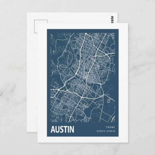 Austin Texas City Map Line Art Blue Print Postkarte (Vorne/Hinten)