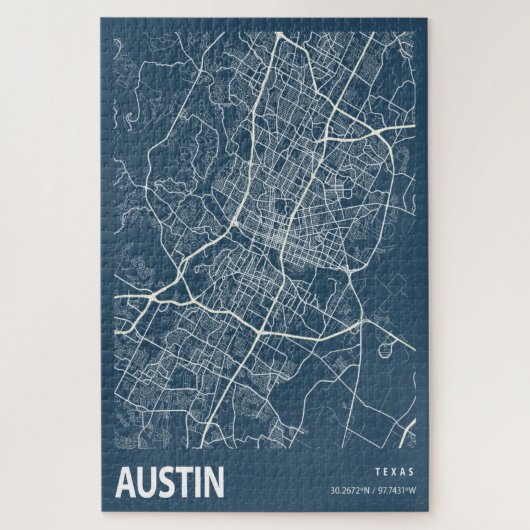 Austin Texas City Map Line Art Blue Print Puzzle (Vertikal)