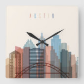 Austin, Texas| City Skyline Quadratische Wanduhr (Vorderseite)