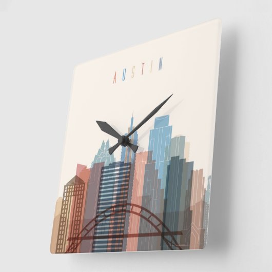 Austin, Texas| City Skyline Quadratische Wanduhr (Winkel)