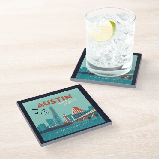 Austin, Texas | Congress Avenue Bridge Glasuntersetzer (Schrägansicht)