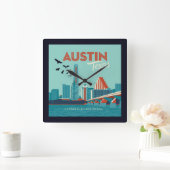 Austin, Texas | Congress Avenue Bridge Quadratische Wanduhr (Zuhause)