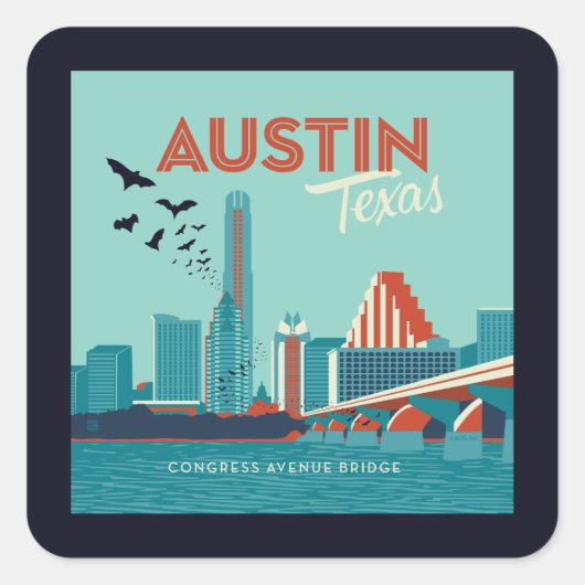 Austin, Texas | Congress Avenue Bridge Quadratischer Aufkleber (Vorderseite)