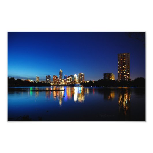 Austin Texas Downtown Night Skyline Ladybird Lake Fotodruck (Vorne)