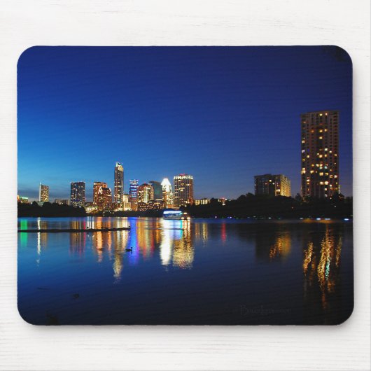 Austin Texas Downtown Night Skyline Ladybird Lake Mousepad (Vorne)