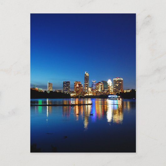 Austin Texas Downtown Night Skyline Ladybird Lake Postkarte (Vorderseite)