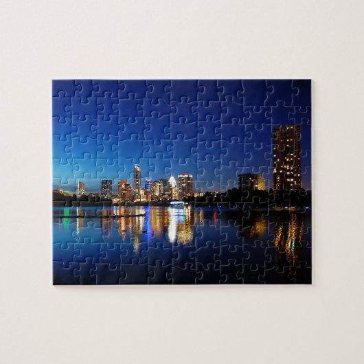 Austin Texas Downtown Night Skyline Ladybird Lake Puzzle (Horizontal)