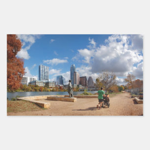 Austin Texas Downtown Skyline - Ladybird Lake Rechteckiger Aufkleber