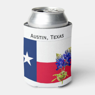 Austin, Texas, Flagge und Innenstadt Can Cooler Dosenkühler