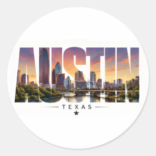 Austin Texas Flussufer Skyline Reise Szene Runder Aufkleber