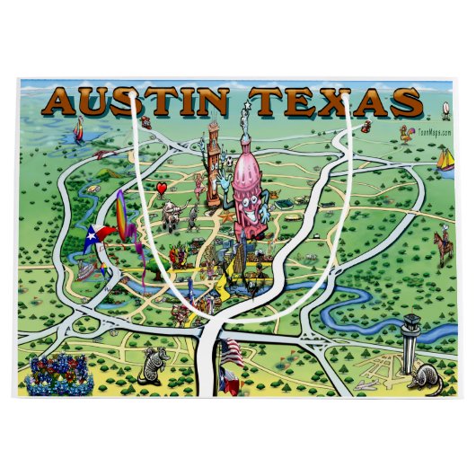 Austin Texas Fun Map Große Geschenktüte (Vorderseite)