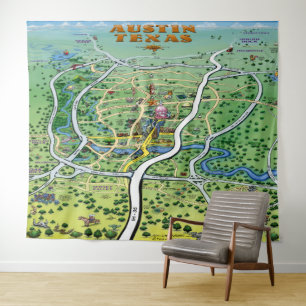 Austin Texas Fun Map Tapestry Wandteppich