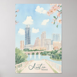 Austin Texas Gouache Paint Illustration Travel Poster