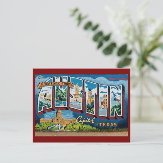Austin, Texas Greetings Postkarte (Stehend Vorderseite)