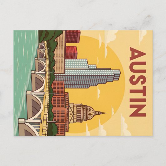 Austin, Texas: Hauptstadt City Illustration Postkarte (Vorderseite)