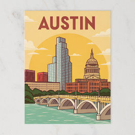 Austin, Texas: Hauptstadt City Illustration Postkarte