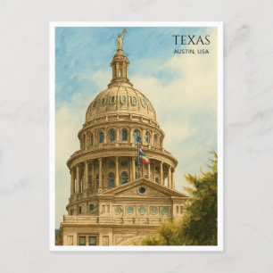 Austin Texas Hauptstadt Dome Watercolor Postcard Feiertagspostkarte