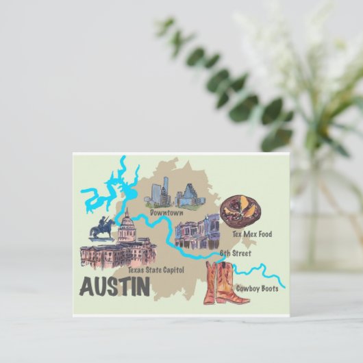 Austin Texas Highlights Karte (Stehend Vorderseite)