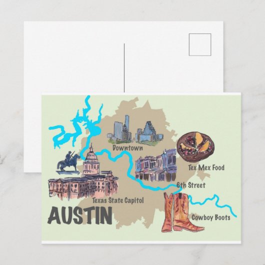 Austin Texas Highlights Karte (Vorne/Hinten)