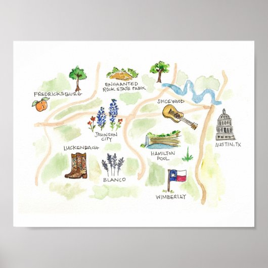 Austin Texas Hill Country Watercolor Karte Poster (Vorne)