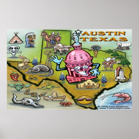Austin TEXAS Karte Poster (Vorne)
