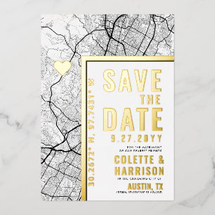 Austin, Texas Liebesort-Finder Hochzeit Vormerku Folieneinladung